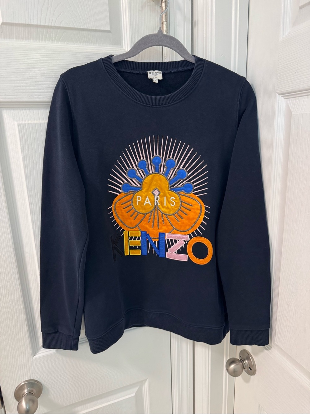 kenzo tanami flower embroidered logo sweatshirt navy blue 100% cotton size Large